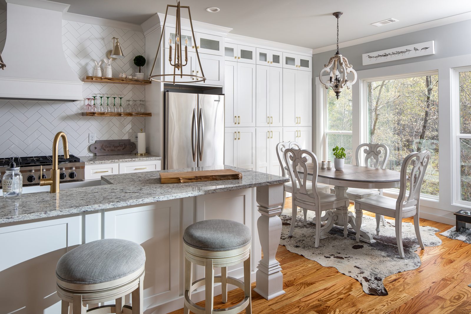 Kitchen island open to the breakfast area — Spring 2020 Custom Home, custom home built by Ironwood Construction Group